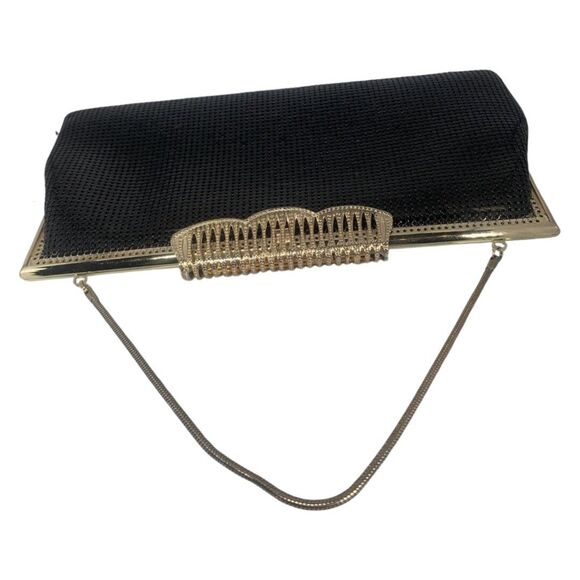 Vintage Fay Swafford Black Mesh Purse Gold Tone Formal Evening Party Handbag - Picture 8 of 14